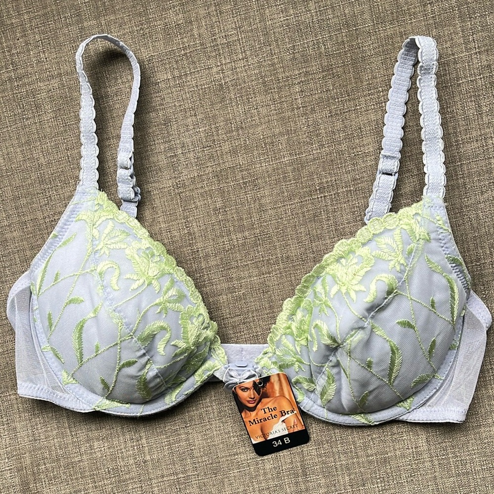 Y2K Victoria's Secret Miracle Bra with Front Extender Embroidered Pastel 34B